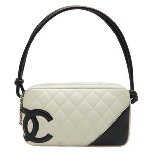 Chanel Shoulder Pouch Bag Cambon Line Calf Black White